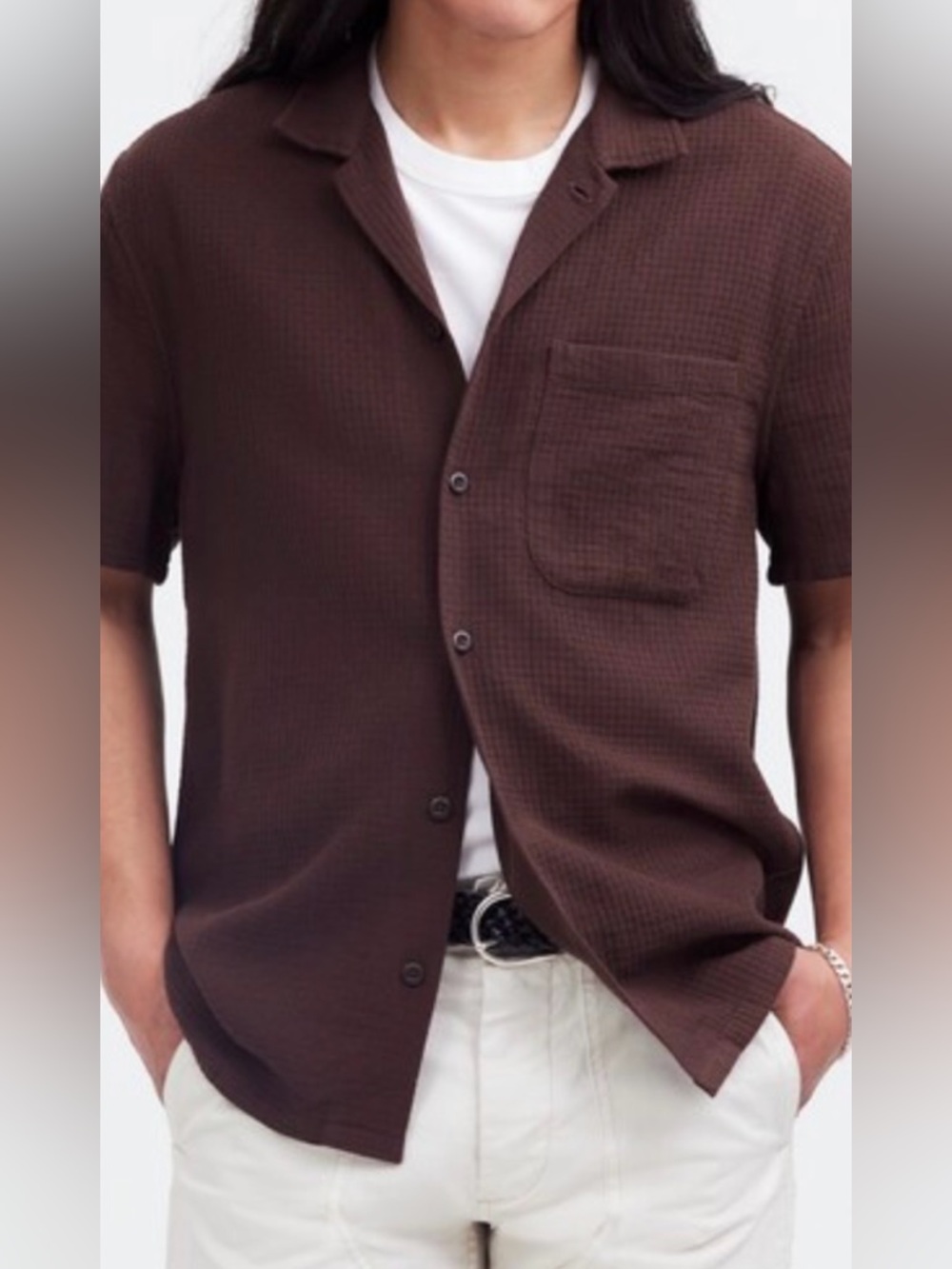 Madewell Brown Short-Sleeve Button-Down Shirt